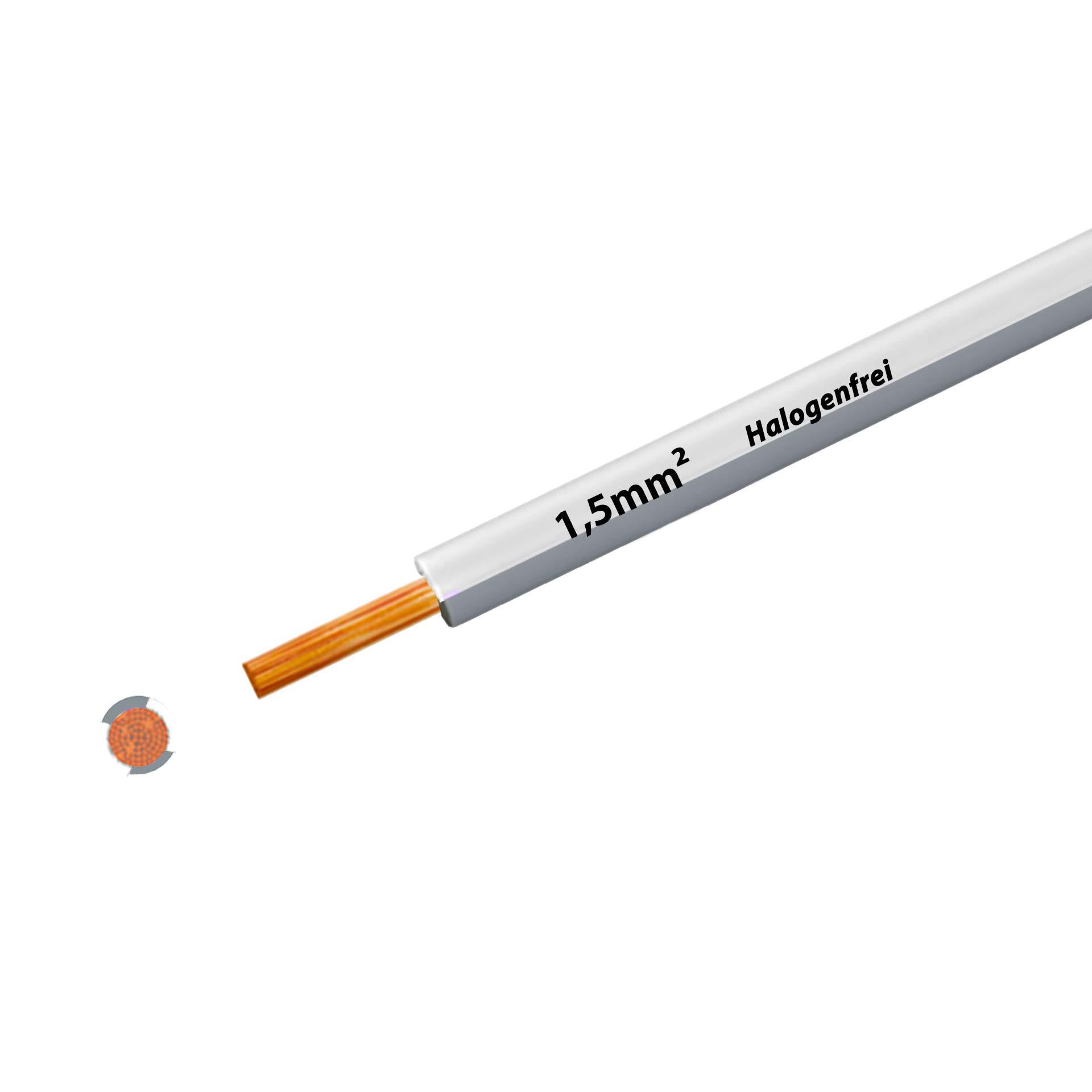 Halogen-free stranded wire 90° C, 750V, 1.50mm2, white-grey (RAL 9010/7001), on plastic reel