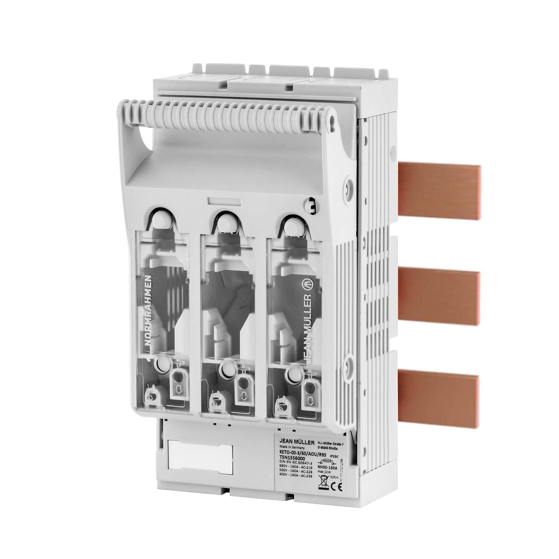 KETO Sectionneur HPC Gr.00, 3P, 60mm, bornes, 160A, Raccordement en haut ou en bas, gris clair KETO Sectionneur HPC Gr.00, 3P, 60mm, bornes, 160A, Raccordement en haut ou en bas, gris clair